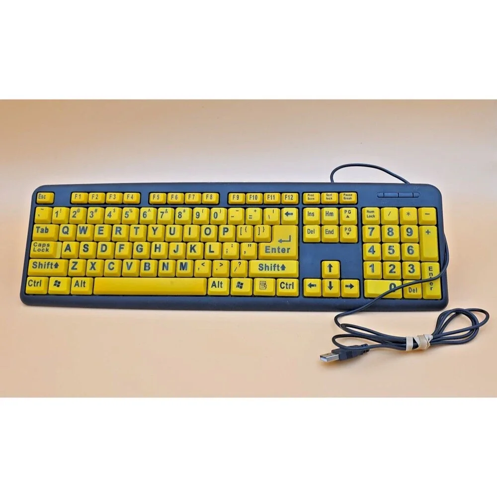 EZ Eyes Large Print USB Keyboard Yellow Keys Low Vision Visually Impaired V-504